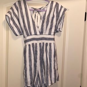 American Eagle Navy/White Striped Tie Romper